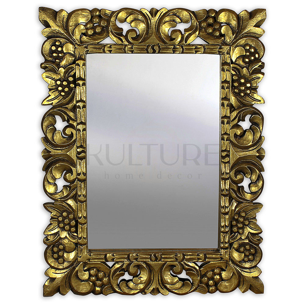 wood mirror bajo gold wash bali design hand carved hand made home decorative house furniture wood material