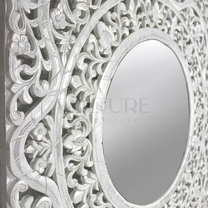 wood mirror dewata white wash bali design hand carved hand made home decorative house furniture wood material
